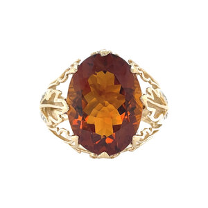 Gouden ring met citrien en diamant 14 krt