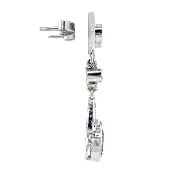 vintage Witgouden vintage oorstekers met aquamarijn en diamant 14 krt