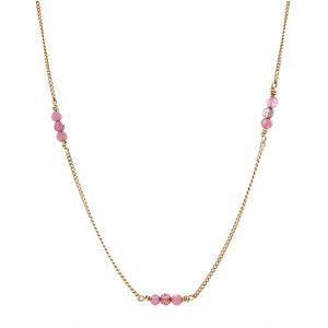 Gouden gourmet collier met rozenkwarts 14 krt