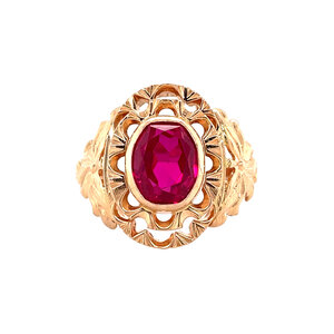 Roségouden ring met robijn 14 krt