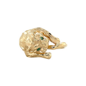 Gouden panter ring met smaragd14 krt