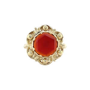 Ring with carnelian, garnet and turquoise 8 kt