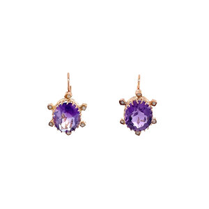 Rose gold earrings with amethyst and pearl 8 kt