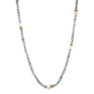 Labradoriet met parel collier 14 krt
