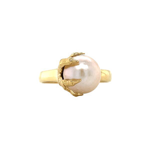 Gouden klauw ring met parel 18 krt