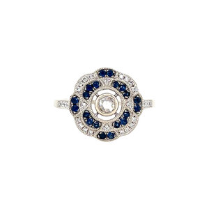 Witgouden ring met saffier en diamant 14 krt