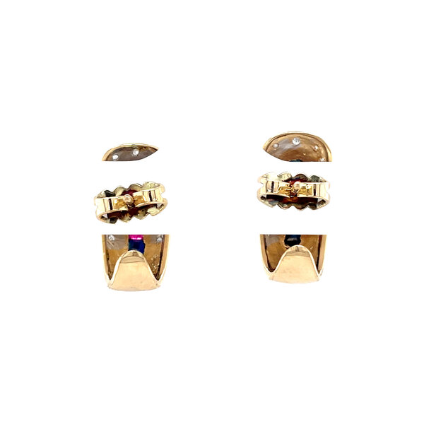 vintage Gouden vintage oorstekers met diamant, robijn, saffier en smaragd 18 krt