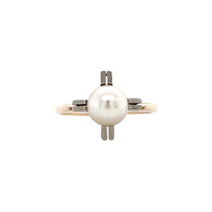 Bicolour gold ring with pearl 14 kt