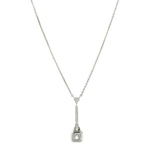 Zilveren collier met witgouden hanger met diamant 14 krt/925