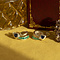 vintage Gold vintage ear studs with sapphire, emerald and diamond 14 kt