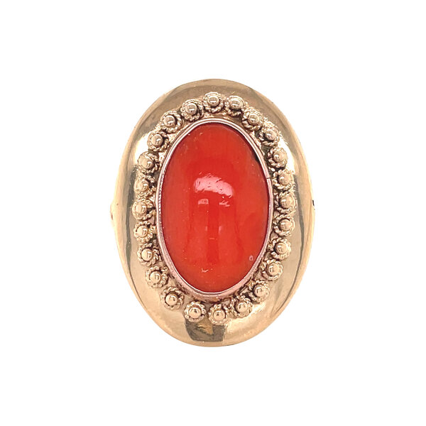 vintage Gouden vintage ring met bloedkoraal 14 kt