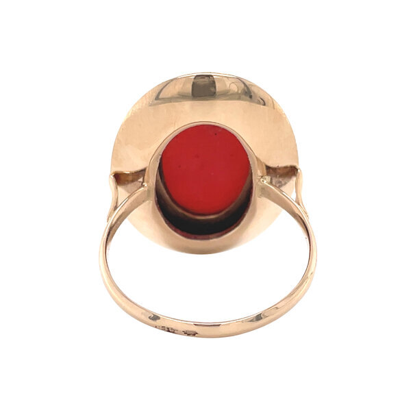 vintage Gouden vintage ring met bloedkoraal 14 kt