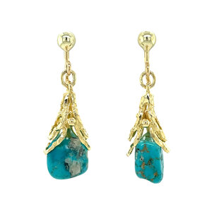Gold earrings with turquoise 14 kt