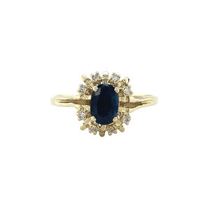 Gold ring with sapphire and diamond 14 kt