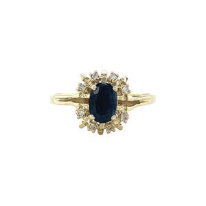 Gouden ring met saffier en diamant 14 kt