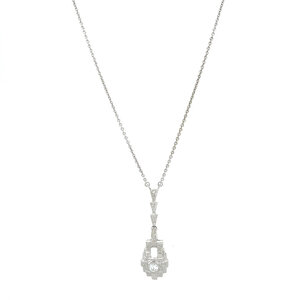 Silver necklace with white gold pendant with diamond 14 kt/925
