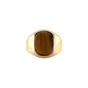 Gold signet ring with tiger's eye 14 kt