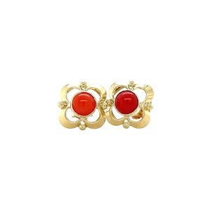 Gold stud earrings with blood coral 14 kt
