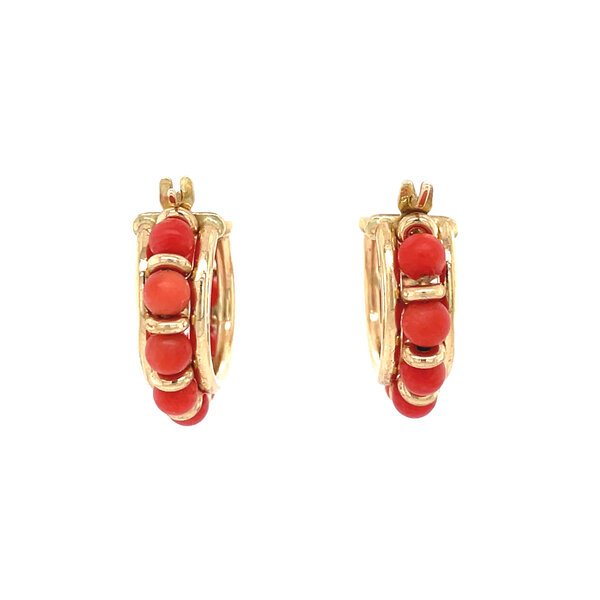 vintage Gouden vintage oorringen met bloedkoraal 14 kt