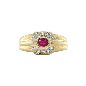 Gouden ring met robijn en diamant 14 kt