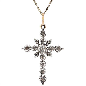 Silver cross pendant with rose diamond 925/14 kt