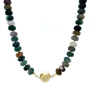 Aventurijn en agaat collier met gouden sluiting 14 kt