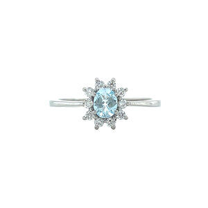 White gold ring with topaz and diamond 14 kt