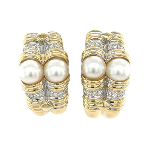 White gold earrings with pearl and diamond 18 kt