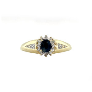 Gold ring with sapphire and diamond 14 kt