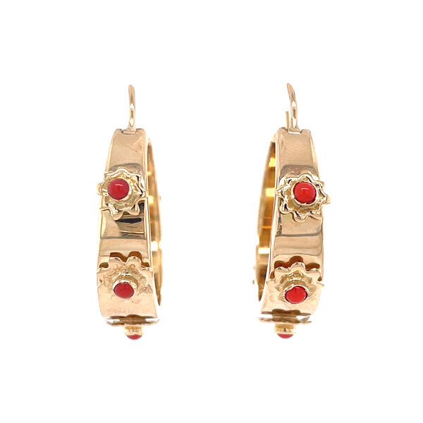 vintage Rose-gold vintage hoop earrings with colored stone 14 kt