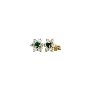 Gold stud earrings with agate and zirconia 14 kt