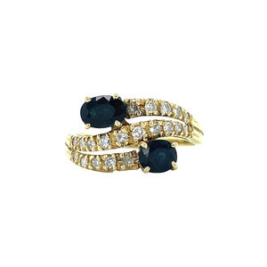 Gold ring with sapphire and diamond 14 kt