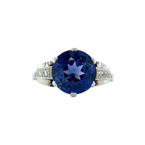 White gold ring with sapphire and diamond 14 kt