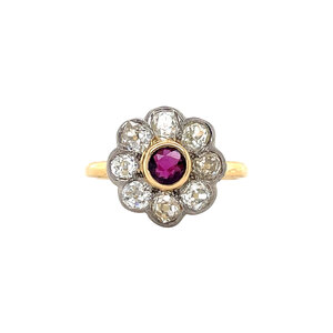 Gold ring with ruby and diamond 18 kt