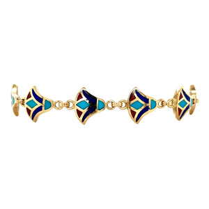 Gold bracelet with turquoise, red coral and lapis lazuli 18 kt