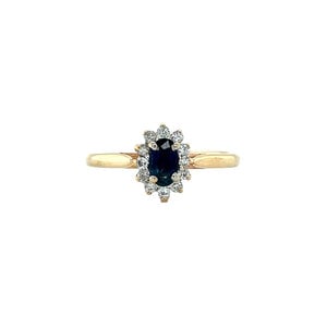 Gold ring with sapphire and diamond 14 kt