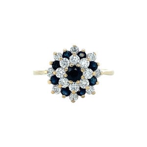 Gold ring with sapphire and zirconia 14 kt