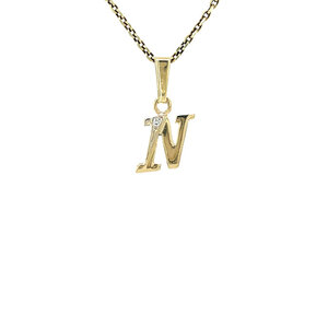 Gouden letter 'N' hanger met diamant 14 kt
