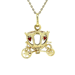 Golden carriage pendant with enamel 14 kt