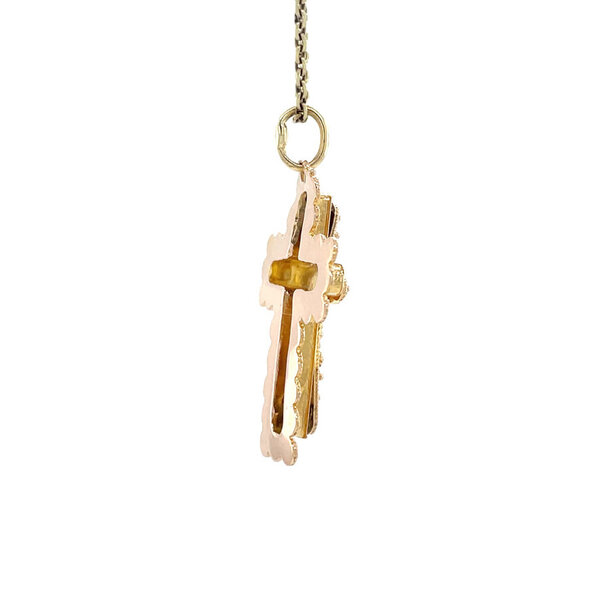 vintage Gold vintage cross pendant with colored stone 14 kt