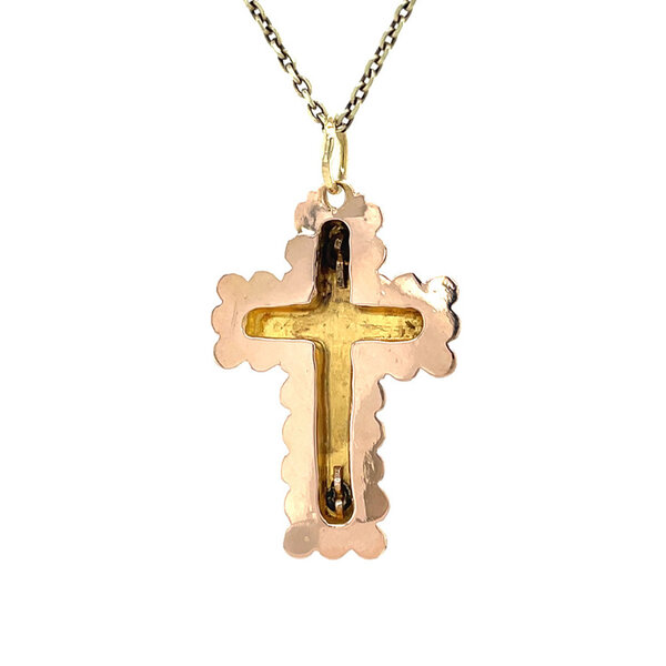 vintage Gold vintage cross pendant with colored stone 14 kt
