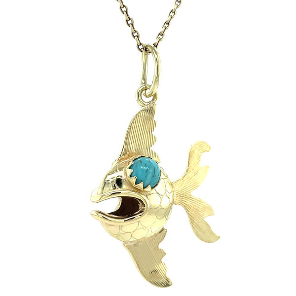 vintage Golden vintage fish pendant with colored stone 14 kt