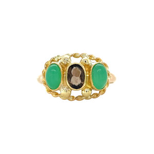 Ring met rookkwarts en chrysopraas 10 kt