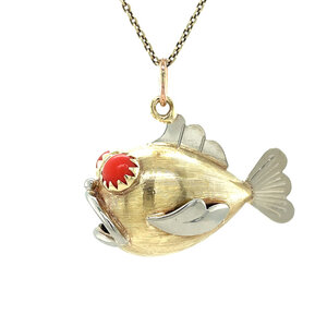 Bicolour gouden vis hanger met kleursteen 14 kt