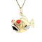 vintage Bicolour gold vintage fish pendant with coloured stone 14 kt