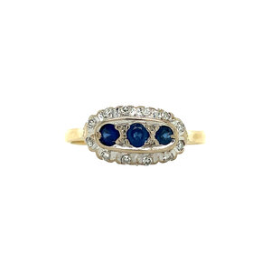 Gold ring with sapphire and diamond 18 kt