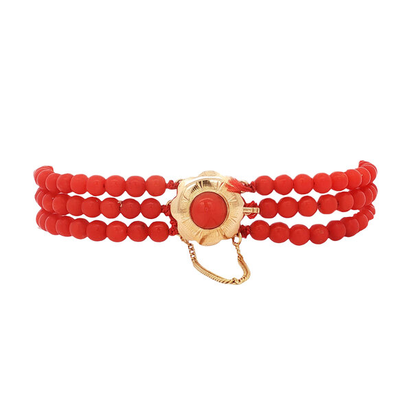 vintage Vintage bloedkoraal armband met gouden sluiting 14 kt