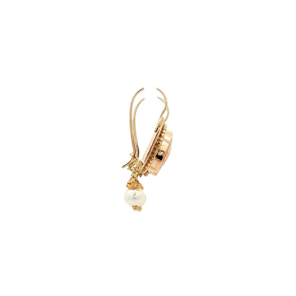 vintage Gouden vintage oorhangers met camee en parel 14 kt
