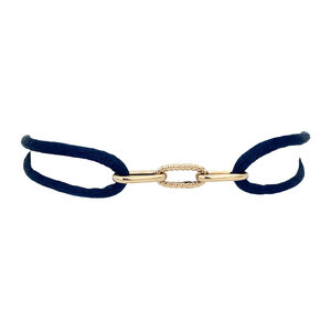 Satin bracelet with gold paperclip link 14 kt