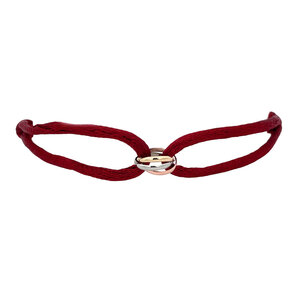 Satijnen armband met tricolour gouden schakel 14 kt
